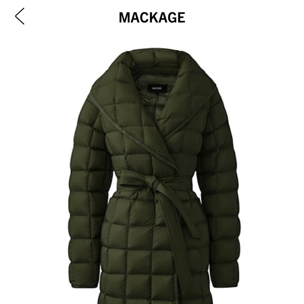 Mackage Allegra Quilted Down Wrap Coat, army green size small